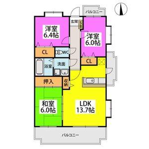ヴィルヌーブ(3LDK/3階)の間取り写真