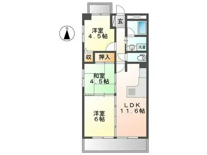 横山マンション(3LDK/6階)の間取り写真