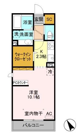 ヴェレーロ・クレッセント(1K/2階)の間取り写真