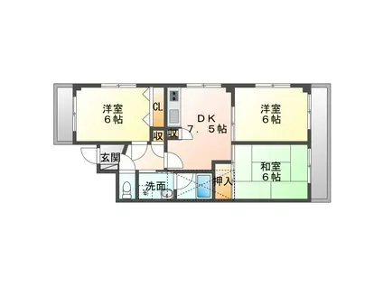 シャルマンフジ和歌山六番館(3DK/2階)の間取り写真