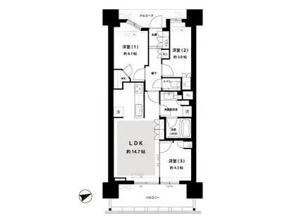 ドレッセタワー南町田グランベリーパーク(3LDK/19階)の間取り写真