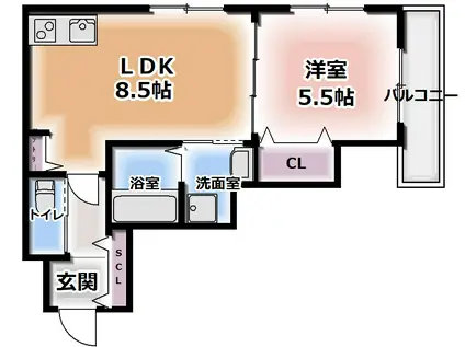 レユシール金田I(1LDK/3階)の間取り写真