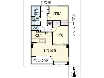 コントレール桜(2LDK/3階)の間取り写真