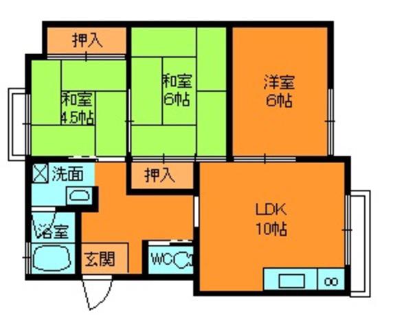 竜田マンション(3LDK/2階)の間取り写真