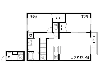 フレッツァ神戸山田B棟(2LDK/2階)の間取り写真