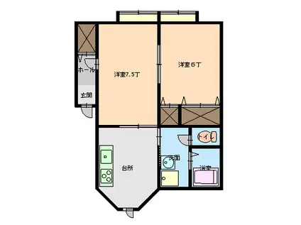 ラ・フルール(2DK/2階)の間取り写真