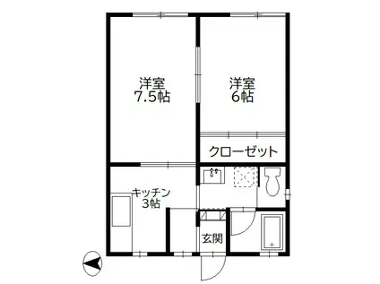 テニメント三馬3号棟(2K/1階)の間取り写真