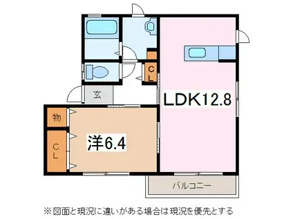 ディアス筑摩A(1LDK/2階)の間取り写真