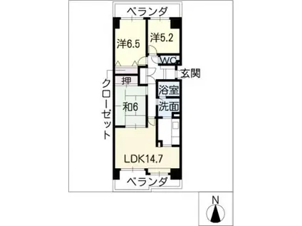 コープ野村岩倉弐番館208(3LDK/2階)の間取り写真