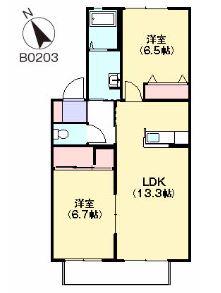 メジンK(2LDK/2階)の間取り写真