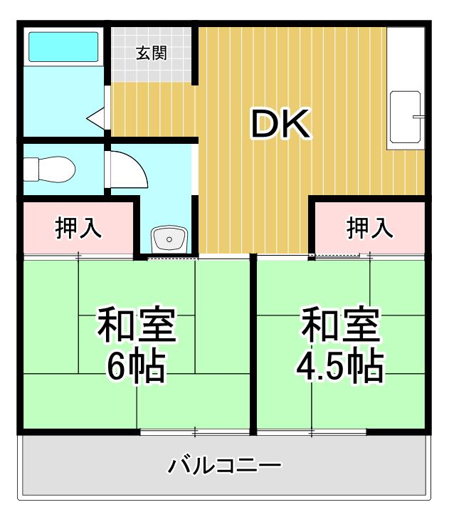 アクア羽犬塚(2DK/2階)の間取り写真