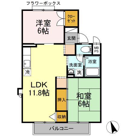 シャルム愛宕(2LDK/2階)の間取り写真