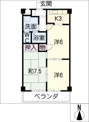 ハイリッジ牧野(3K/4階)の間取り写真