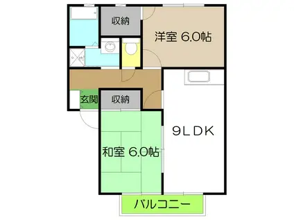 ラピスハイネス B棟(2LDK/2階)の間取り写真