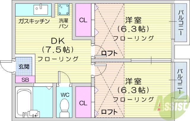ロイヤルハイツ将監(2DK/2階)の間取り写真