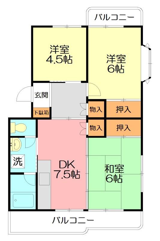 水引カワイマンション(3DK/2階)の間取り写真