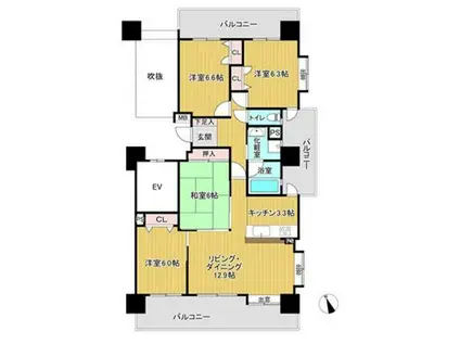 ドリーム久留米駅東(4LDK/7階)の間取り写真