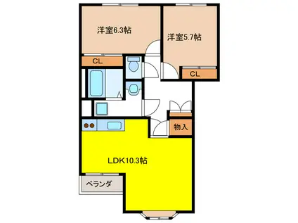 ベルクレスト(2LDK/2階)の間取り写真