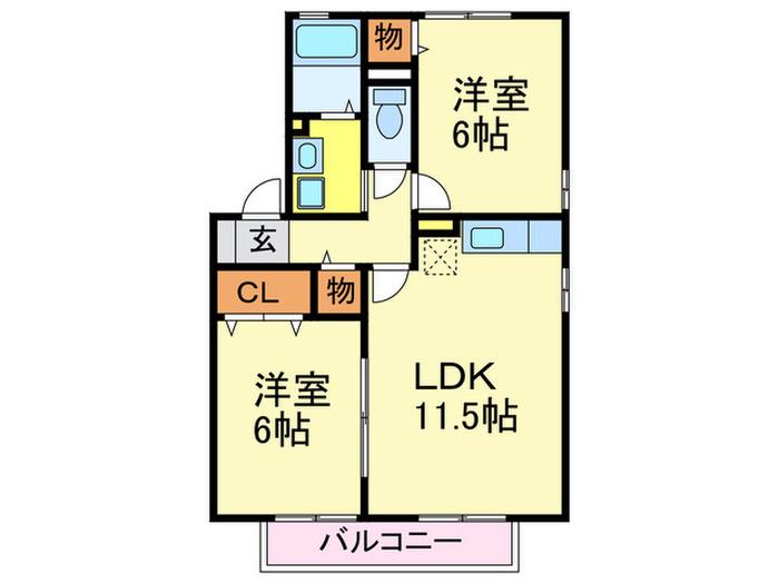 パークハイム皿山B(2LDK/1階)の間取り写真