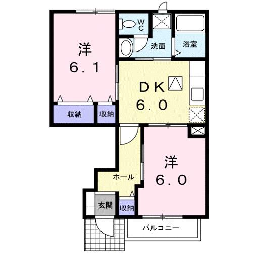 プリムローズ城山台(2DK/1階)の間取り写真