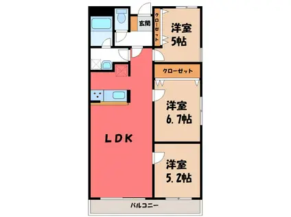 RAFFLES北通(3LDK/2階)の間取り写真