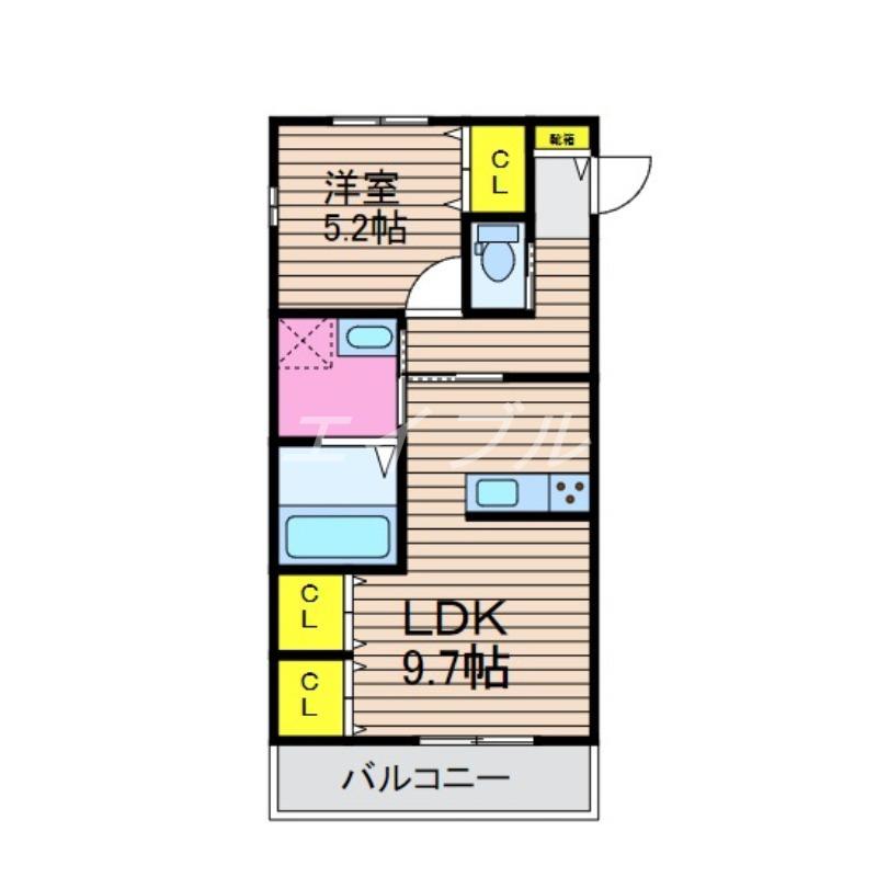 ウィスタリア(1LDK/1階)の間取り写真