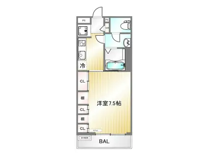 リブリ・スカイブルームーン(1K/2階)の間取り写真