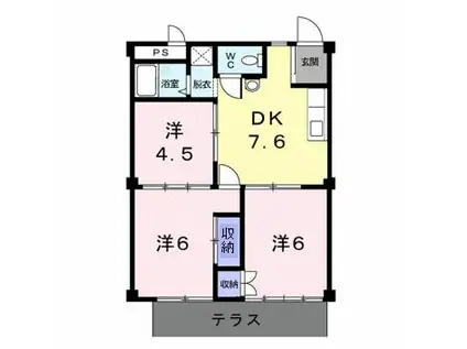 ハウジングすずか(3DK/1階)の間取り写真