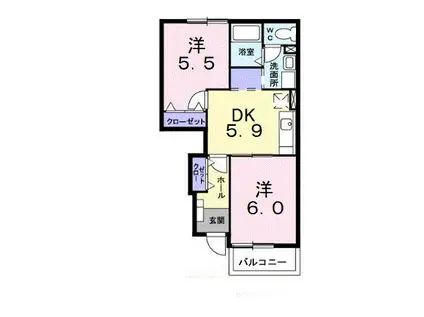 ボヌールあべ(2DK/1階)の間取り写真