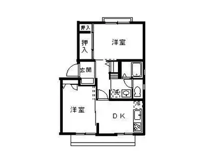 ビュー・もくせいB棟(2DK/1階)の間取り写真