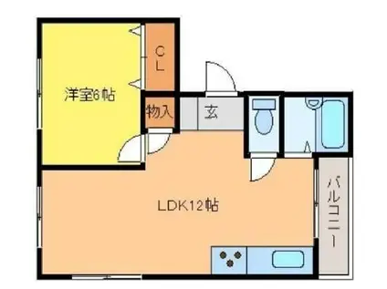 ボシュケ六甲(1LDK/2階)の間取り写真