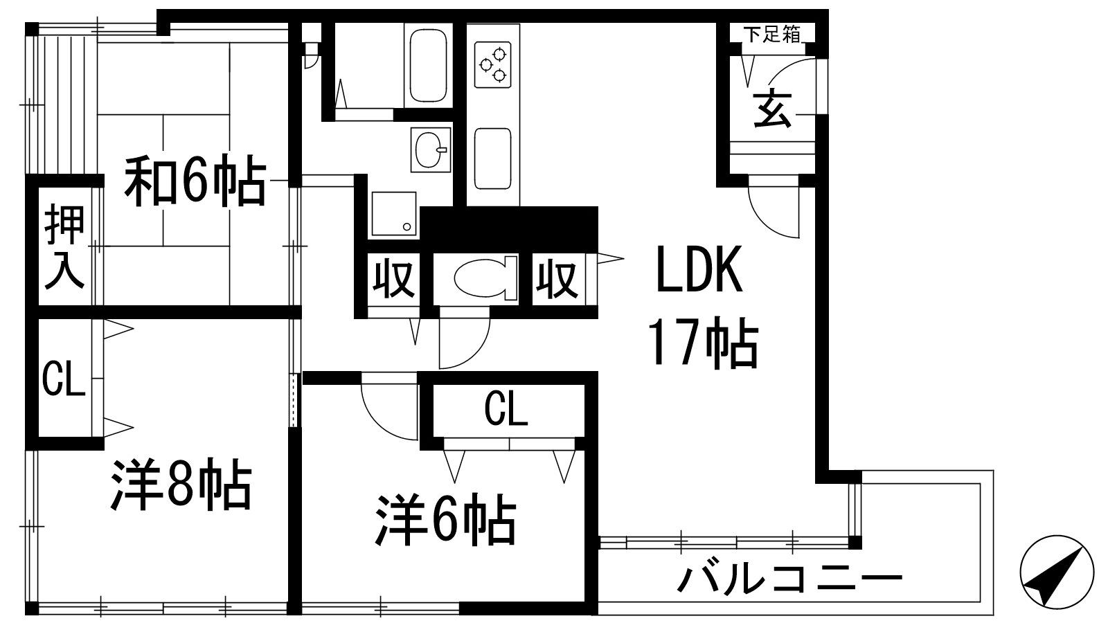 西宝仁川マンション(3LDK/2階)の間取り写真