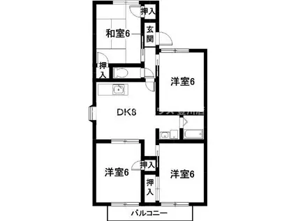 ドミール山道B棟(4DK/2階)の間取り写真