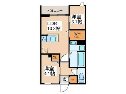 セレスティア白鳥(2LDK/2階)の間取り写真