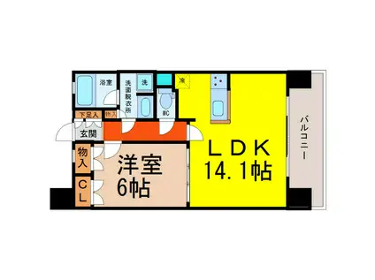 KAMIMAEZU RISE(1LDK/14階)の間取り写真