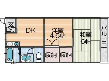 地下鉄四つ橋線 玉出駅 徒歩6分 3階建 築52年(2DK/2階)の間取り写真