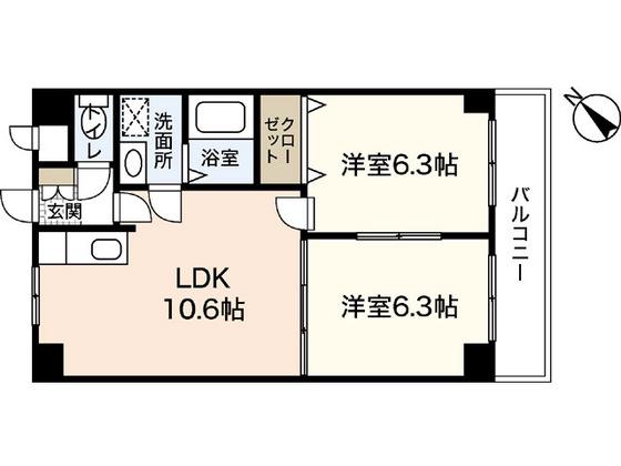 サニーヒルズ大福(2LDK/4階)の間取り写真