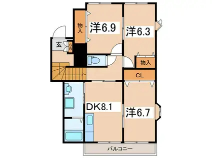 ネクステージサンライフ天神(3DK/2階)の間取り写真