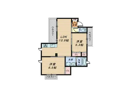 シャーメゾンスピカ(2LDK/2階)の間取り写真