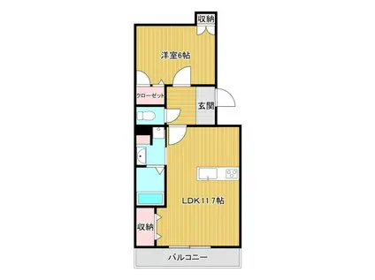 グランディール助信(1LDK/2階)の間取り写真