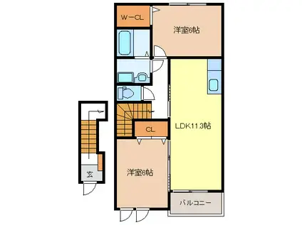 フリーデ ハイムA・B(2LDK/2階)の間取り写真