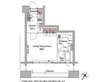 パークアクシス白金台(1K/9階)の間取り写真