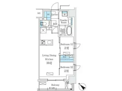 URBAN BREEZE 巣鴨(2LDK/6階)の間取り写真