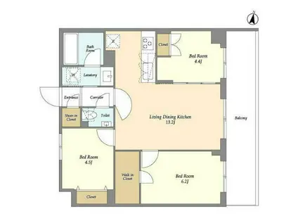 メゾンドオンディーヌ(3LDK/3階)の間取り写真