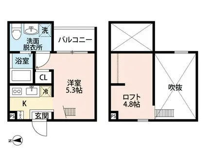 ヒルズ古出来(1K/2階)の間取り写真