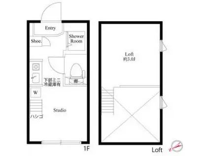 ハーモニーテラス根岸(ワンルーム/2階)の間取り写真