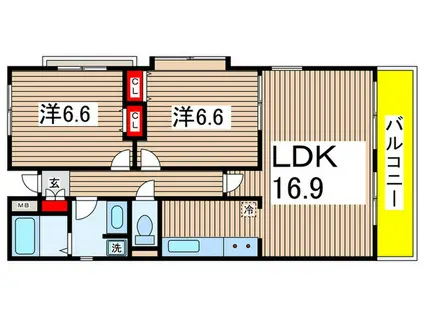 ラナイグレース国立(2LDK/2階)の間取り写真