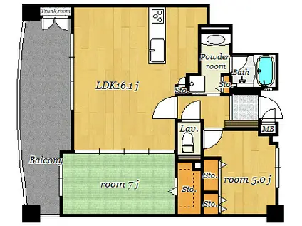 エイルマンション新屋敷(2LDK/13階)の間取り写真