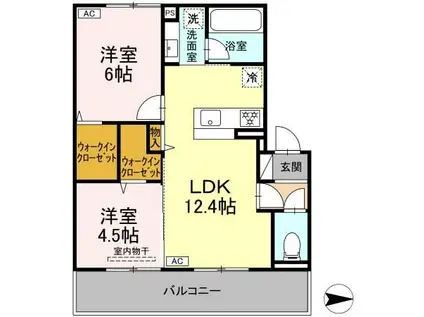 アレテー開出(2LDK/1階)の間取り写真