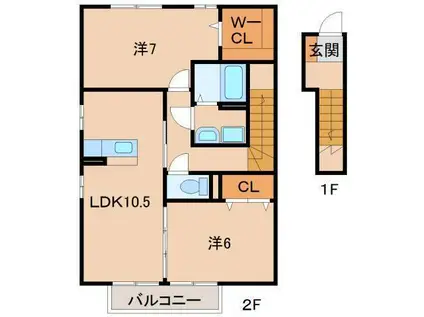セジュール岡崎(2LDK/2階)の間取り写真